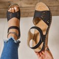 thumbnail image 4 of Orthopedic Sandals for Women Retro Hollow out Low Wedge Slingback Beach Shoes Hook and Loop Summer Walking Shoes Black Size 6.5, 4 of 6