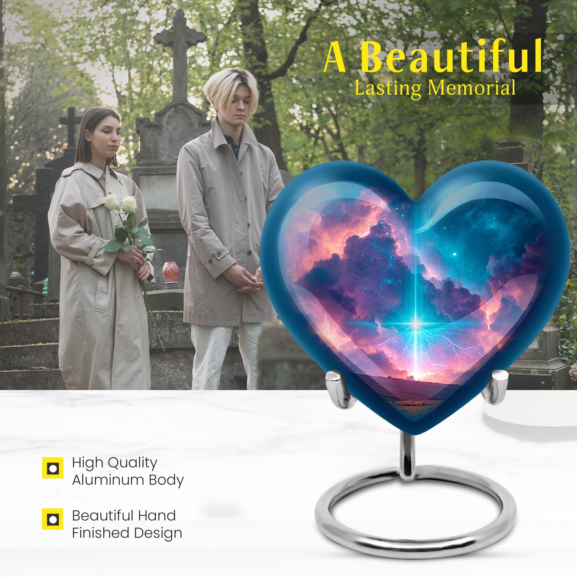 MUKTIVE Cross Tiny Urn for Ashes for Women, Mini Navy Blue Funeral Urns for Human Ashes Adult Man, Keepsake Heart Shape Cremation Urn for Mom and Son, Decorative Burial Urns for Human, 3 Inch