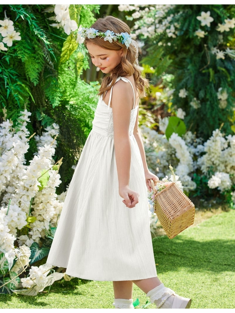 beach dress teen Oudiya Girls Summer Maxi Spaghetti Strap Ruched Flowy Boho Casual Girl Party Sundress 6-14Y Beautiful Dress for Beach