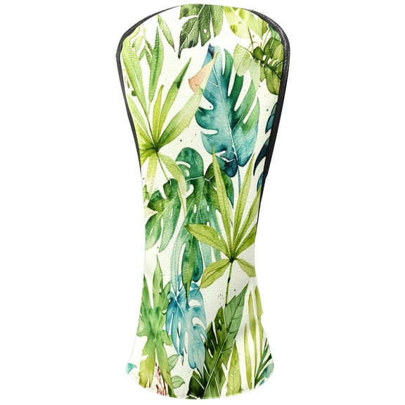 Golf Club Covers, Green Leaves Premium PU Leather Driver Hybrid Putter Head Covers with Velvet Lining, Waterproof Golf Gifts for Men Women