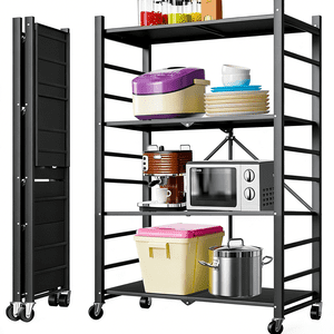 Camkey 4-Tier Foldable Storage Shelf with Wheels