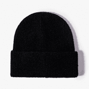 Cuffed Plain Skull Beanie Hat / Cap Winter Unisex Knit Hat Toboggan for Men & Women, One Size, Black