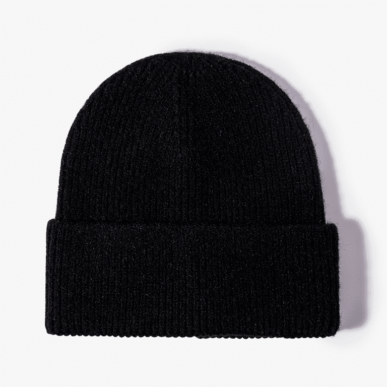 Plain Cuff Beanie Knit Ski Cap Skull Warm Solid Color Winter Blank Beany,  One Size, Black