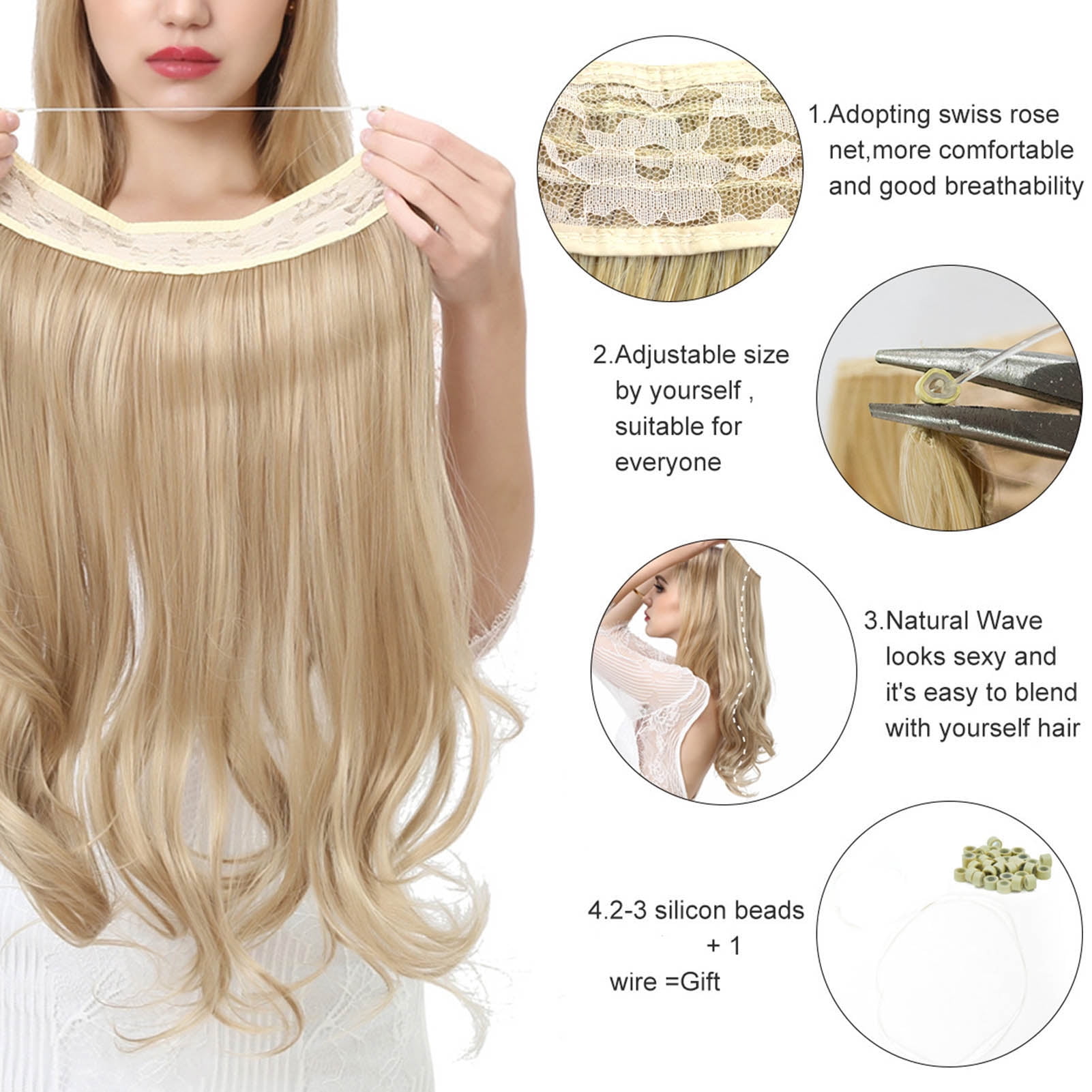 GXSR Hair Extensions ,Clip In Hair Extension Fluffy and not Tangled Wavy  Hair Pieces for Women Girls Synthetic Full Head Cheap Curly 