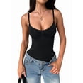 thumbnail image 2 of Womens U Neck Adjustable Spaghetti Strap Tight Tank Tops Casual Workout Basic Camisole Tops Black M, 2 of 7