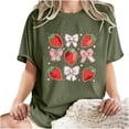thumbnail image 4 of LEBONYARD Womens Summer Tops Plus Size,Women's Fashion Summer Round Neck Drop Sleeves Leisure Short Sleeve Fruit Printing Tops Army Green S, 4 of 6