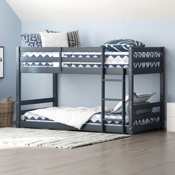 Campbell Wood Twin Over Twin Floor Convertible Bunk Bed, Navy