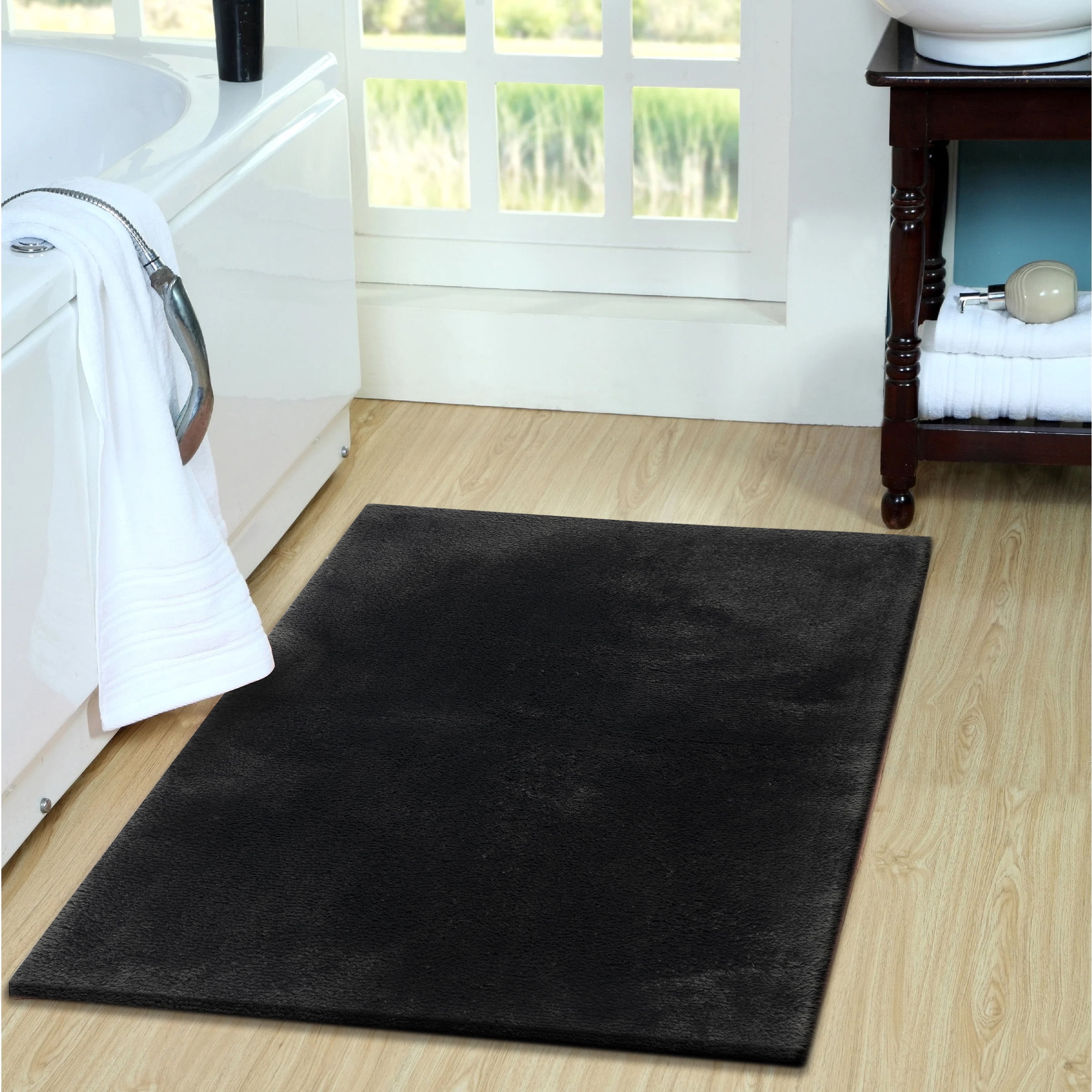 Hotel Style Micro-Polyester Bath Rug, Grey, 24 in x 40 in