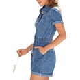 thumbnail image 4 of Short Sleeve Denim Rompers for Women Button Casual Jumpsuits with Pokcet, 4 of 5