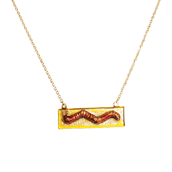 Dichroic Red Wave on Iridescent Amber Fused Glass Bar Necklace