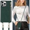 thumbnail image 6 of Crossbody Wallet Case for iPhone 13 Pro Max with Card Slot Holder,iPhone 13 Pro Max Magnetic Flip Folio Purse Case, PU Leather Zipper Handbag with Detachable Lanyard Strap 6.7 Inch (Green), 6 of 16
