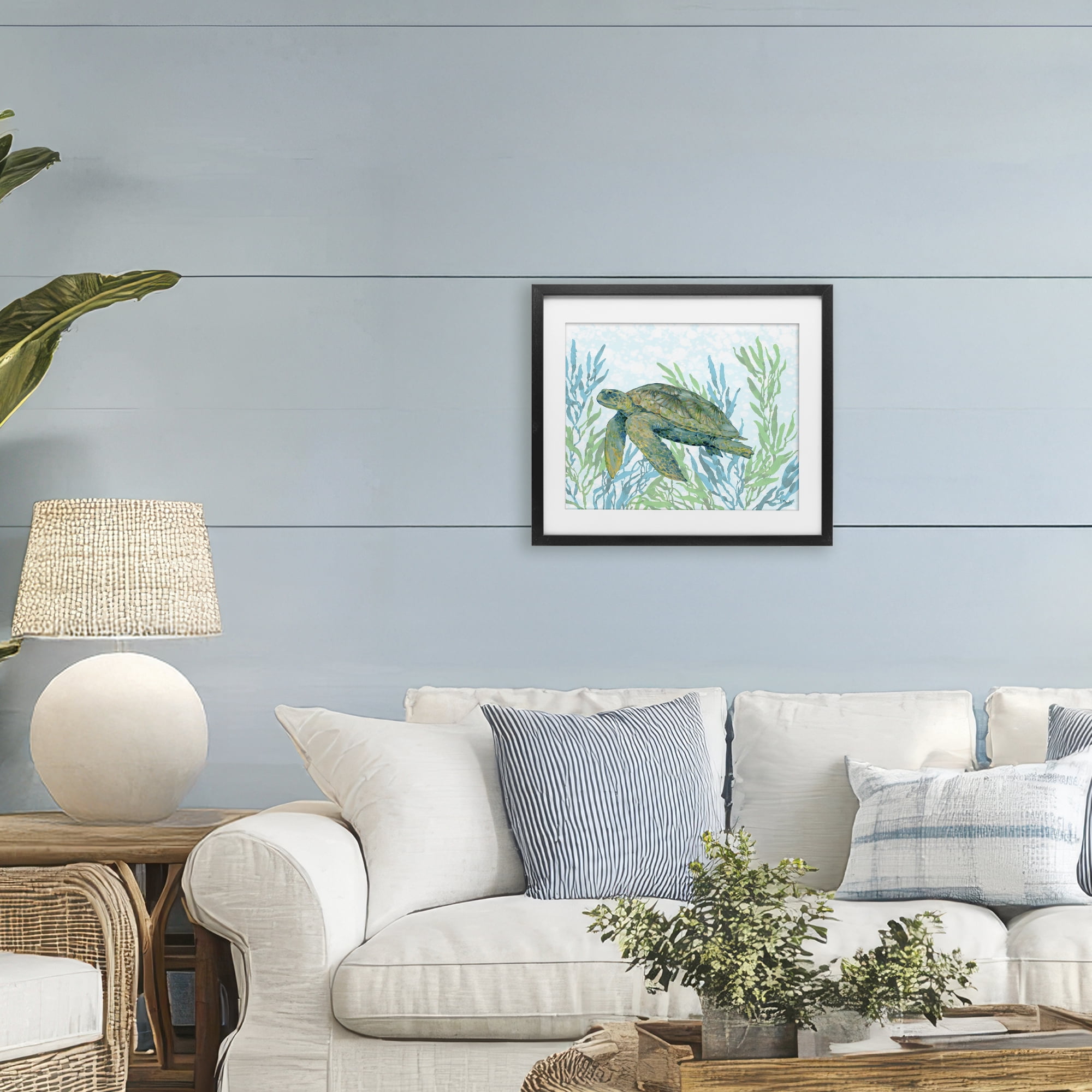 Stupell Industries Tasman Turtle in Seagrass Black Framed Print Under Glass, design by Paul Brent