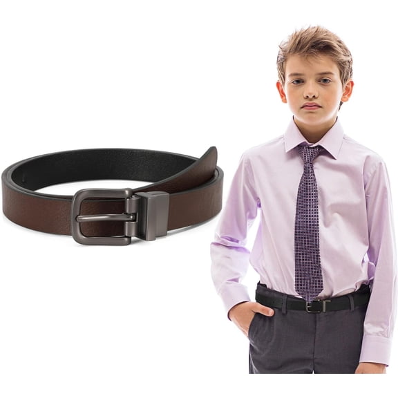 Kids Reversible Belts for Boys Back to school Classic Casual Children Leather Belt for School Uniform Jeans