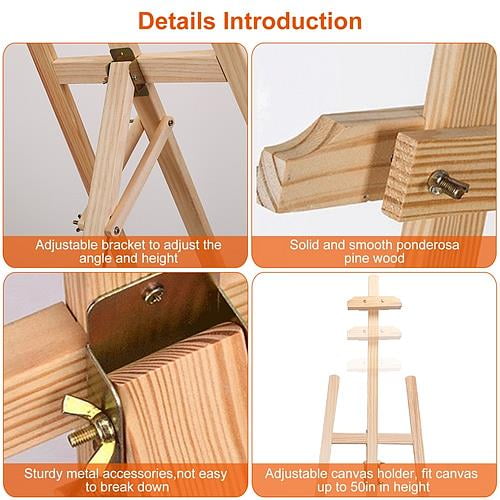iMountek Painting Easel Stand Wooden Inclinable A Frame Tripod Easel Drawing Stand with 63.4 in-68.9in Adjustable Height Hold Canvas up to 50in