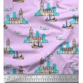 thumbnail image 1 of Soimoi Purple Modal Satin Fabric Clock Tower,Airplane & Forklift Truck Transport Print Fabric by Yard 42 Inch Wide, 1 of 1