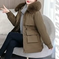 thumbnail image 4 of Olyvenn Detachable Quilted Parka Jacket Long Sleeve Women Long Winter Faux Fur Collar Drawstring Waist Puffer Jackets Coffee M, 4 of 5