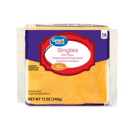 Great Value Fat-Free Individually Wrapped Singles American Cheese Product, 12 oz, 16 Slices