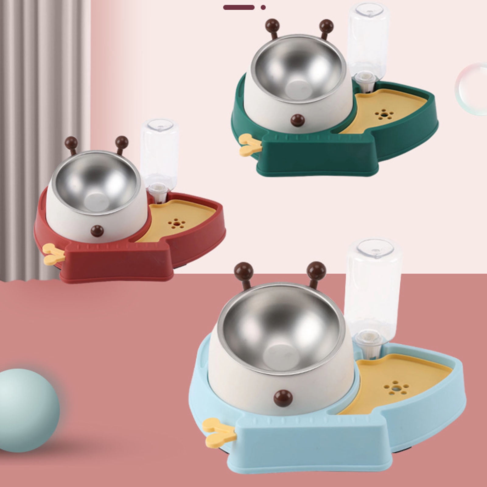 Pet Automatic Feeder Set Dog Bowl Waterer Slanted Raised Stainless Steel Bowl Re-fill Water Dispenser