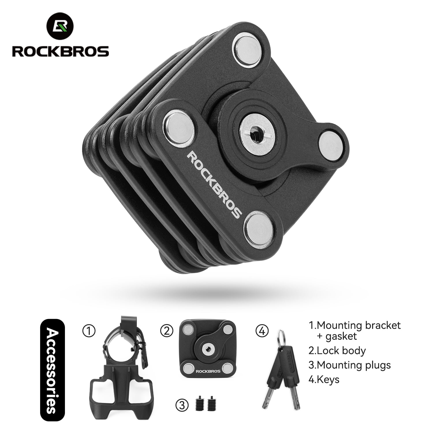 ROCKBROS Folding Bike Lock w/Keys,.2.3 FT Bicycle Compact Anti Theft Chian Locks