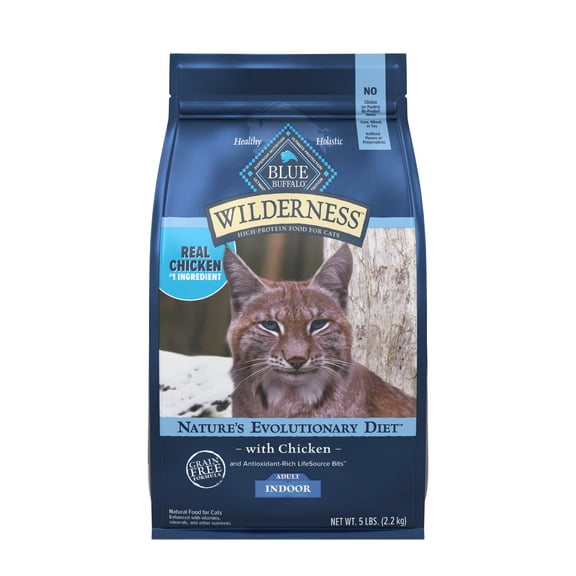 Blue Buffalo Wilderness Adult Dry Cat Food Indoor Cats, Grain Free, Chicken, 5lb Bag