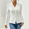 thumbnail image 2 of Women's Criss Cross Front Sweater Wrap V-Neck Ribbed Knit Pullover (White, L), 2 of 5
