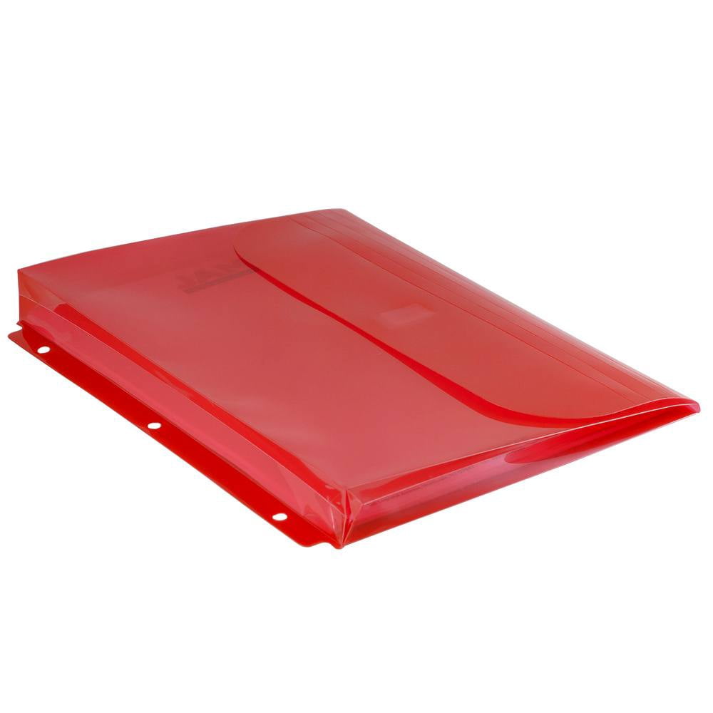 JAM Paper Plastic 3 Hole Punch Binder Envelopes, Hook & Loop Closure, Letter Booklet, 9 1/2 x 11 1/2, 1 in Expansion, Red, 3/Pack