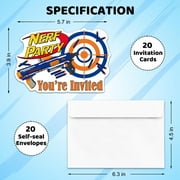 20 Pcs Nerf Gun Shaped Fill-In Invitations Cards With Envelopes, Funny Swee