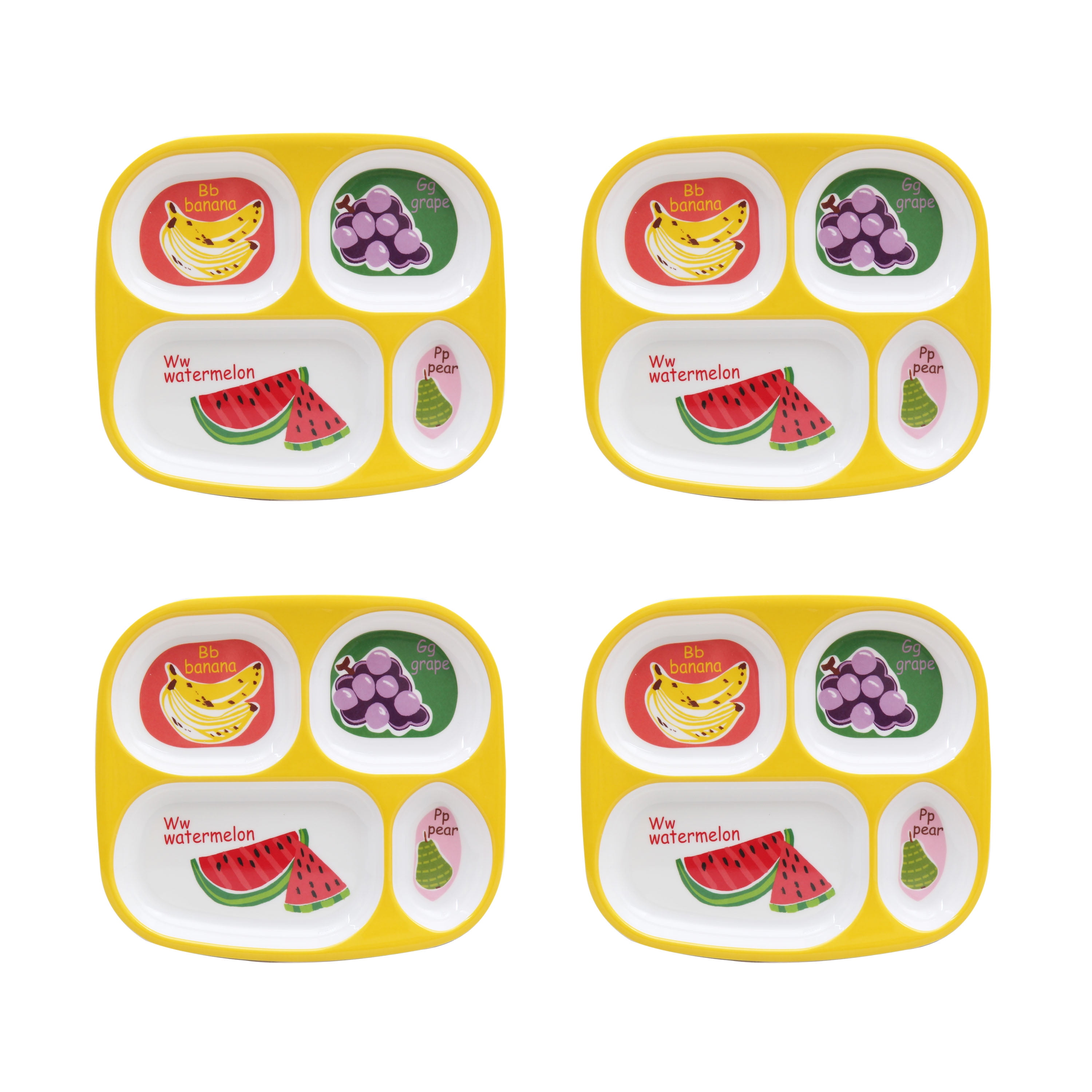 Mainstays Kids 4Pack Melamine Divided Plates, ABC