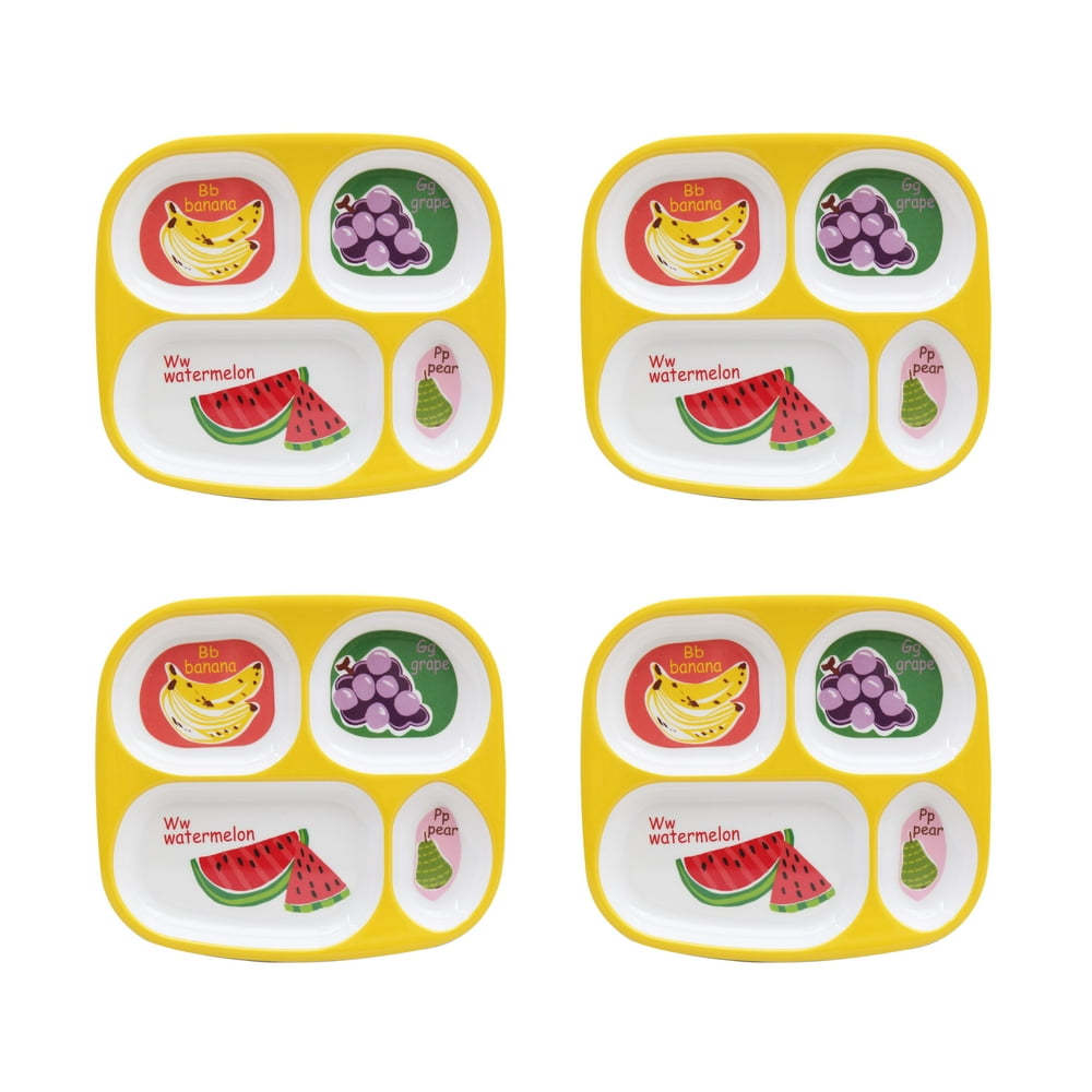 Mainstays Kids 4Pack Melamine Divided Plates, ABC's of Health