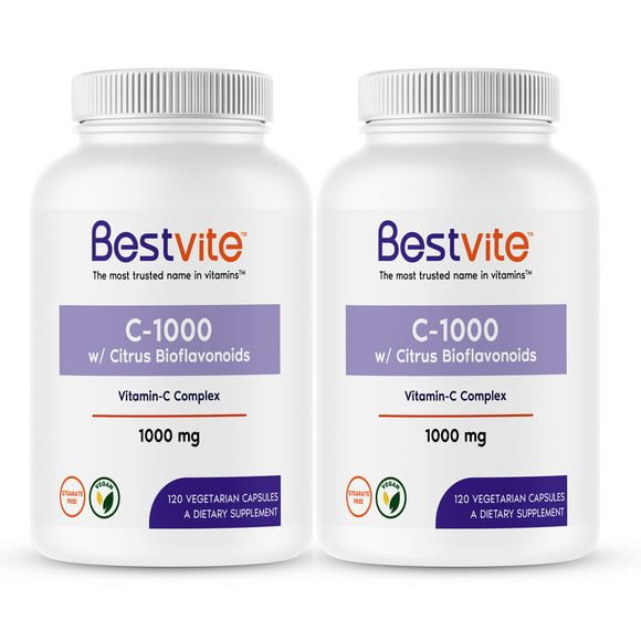 Vitamin C 1000mg (240 Vegetarian Capsules)(120 x 2) with Citrus Bioflavonoids - No Stearates - No Gelatin - Vegan - Non GMO - Gluten Free
