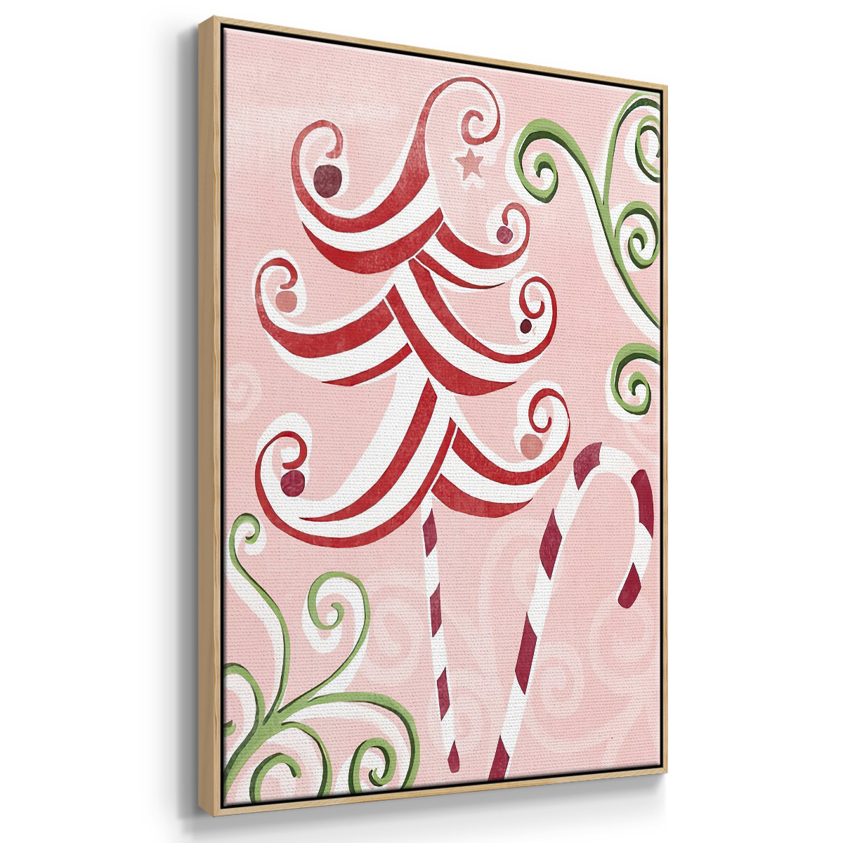 Candy Cane Holiday I - Framed Gallery Wrapped Holiday Canvas - 27 x 41 - Natural Wood Frame