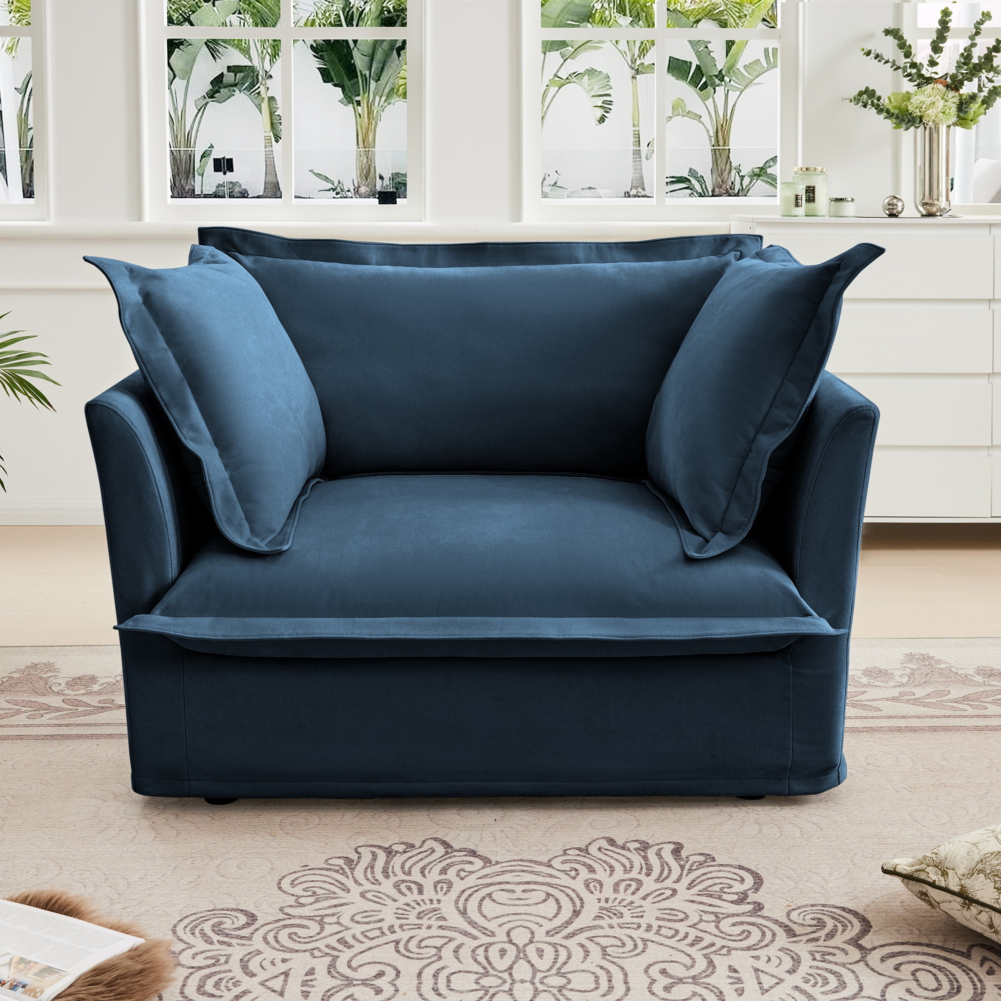 Gewnee Chenille Fabric Blue Deep Seat Singel Accent Chair Sofa Couch for Living Room, Reading Room, Bedroom and Working Spaces