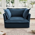 thumbnail image 3 of Deep Seat Sleeper Sofa Chair, Modern Sofa Armchair with Back Cushion, Chenille Comfy Single Sofa with Slip-cover and 2 Toss Pillows, Upholstered Cozy Couch for Living Room, Apartment, Blue, 3 of 7