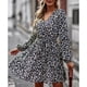 thumbnail image 4 of Vestido estampado de mujer cuello en V manga larga una línea tiro medio cintura con lazo primavera otoño suelto Midi vestido con estampado Floral de mujer, 4 of 8
