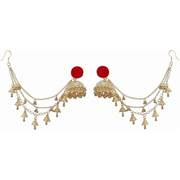 Bollywood Jhumkas Drop Earrings for Women Boho Vintage Bell Beaded Bride Earring Exotic Indian Earring Dangle Tassel Layered Chain Gypsy Ethnic Traditional Jhumki Wedding Accessories Jewelry