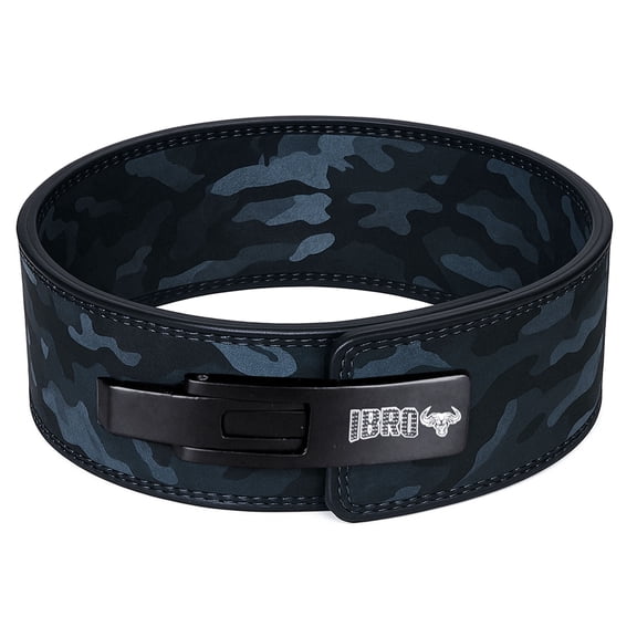 IBRO Powerlifting Lever Gym Belt ? Power 10MM Extreme Heavy Duty Genuine Leather Belts - Squats Deadlifts Bodybuilding Weight Lifting IPF Power Lifting Strongman for Men 10mm Black Camo L