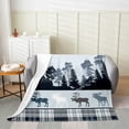 thumbnail image 2 of YST Elk Deer Throw Blanket 40x50 Inch Blue Checkered Buffalo Plaid Blanket,Christmas Moose Reindeer Fleece Blanket Rustic Pine Trees Woodland Animals Grid Lattice Farmhouse Decor, 2 of 4