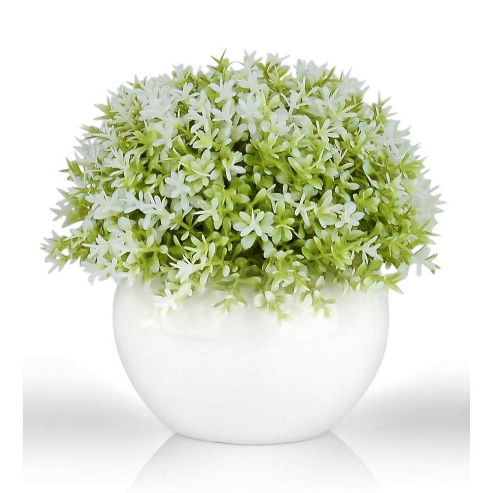 Mini Artificial Plant (5") in White Ceramic Pot Decorative Faux Plant