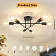 thumbnail image 3 of Neoglint Sputnik Chandelier, 6-Light Black Mid Century Flush Mount Ceiling Light Fixture with E26 Base for Dining Room Bedroom Foyer Hallway Living Room, 3 of 6