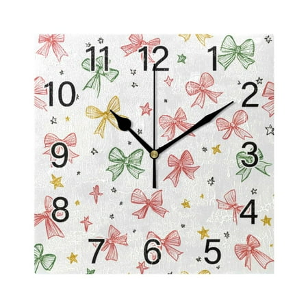 Ryvnso Bows Stars Wall Clock Square Silent Non-Ticking Battery Operated 7.78