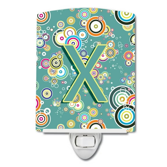 Caroline's Treasures CJ2015-XCNL Letter X Circle Circle Teal Initial Alphabet Ceramic Night Light, 6x4x3", multicolor