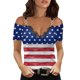 thumbnail image 1 of Moda Mujer Causal V-Cuello Día de la independencia Blusa con estampado de encaje Camiseta de manga corta Tops de verano Fridja hjk4218, 1 of 4