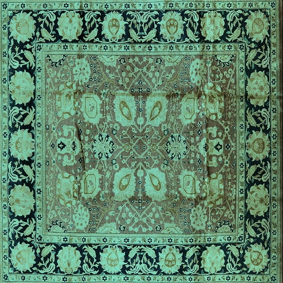 Ahgly Company Machine Washable Indoor Square Oriental Turquoise Blue Industrial Area Rugs, 8' Square