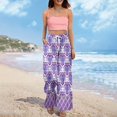 thumbnail image 5 of WTOBBY Women's Boho Floral Print Wide Leg Palazzo Pants Featuring High Waist Elastic Drawstring Side Pockets and Casual Summer Comfort ,Purple 2XL, 5 of 6