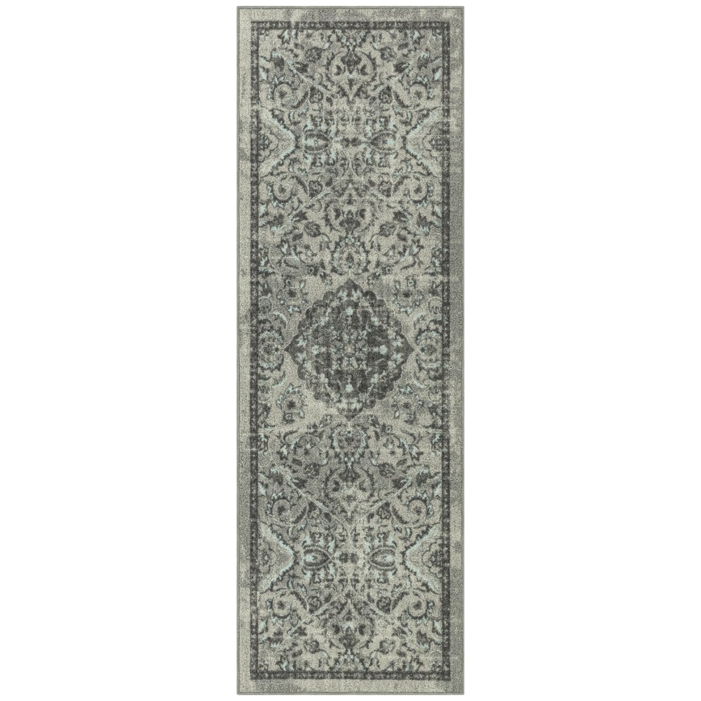 Maples Rugs Distressed Diamond Textured Hallway Runner Rug, Gray, 2'x6
