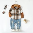 thumbnail image 2 of 4T Baby Boys Clothes 5T Boys 2PCS Fall Winter Denim Outfits Set Toddler Boys Long Sleeve Hooded Plaid Top Denim Pants Set Brown, 2 of 8