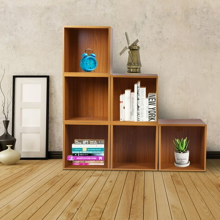 Simple Bookcases Wood Bookshelf, Adjustable Book Shelving,6-in-1 Combination Cabinet Modern Simple Bookcase for Household ()