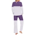 thumbnail image 4 of Riecok Loungewear Sets for Women 2 Piece Crewneck Long Sleeve Tops and Pants Striped Cozy Soft Sleepwear, 4 of 6