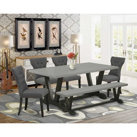 East West Furniture X026BR202-7 – 7-Piece Modern Dining Table Set – 6 Kitchen Parson Chairs and a Rectangular a Rectangular Table Solid Wood Frame
