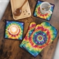 thumbnail image 5 of Colorful Rainbow Tie Dye Spiral Pattern Kitchen Oven Mitt and Pot Holder Sets 4 Pcs for Baking, Cooking and Grilling, Heat Resistant Up To 392 °F, 5 of 7
